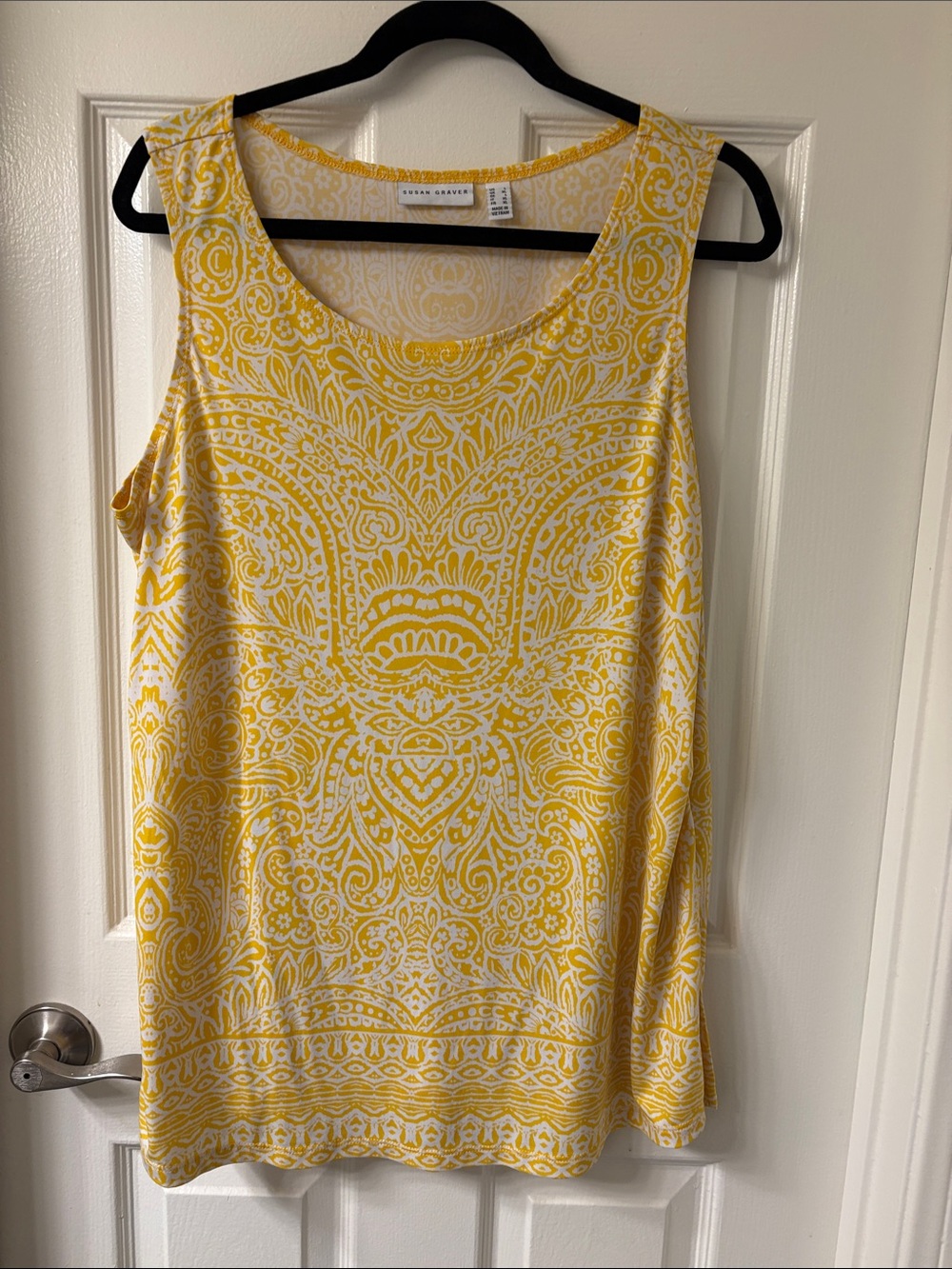 Susan Graver Yellow & White Paisley Tunic Tank